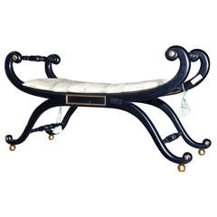 Ebonized Regency Style Bench by Baker