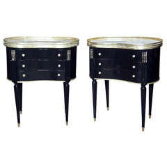 Pair Marble Top Ebonized Stands by Jansen