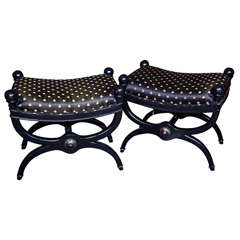 Pair Regency Style Ebonized  X-Benches by Jansen