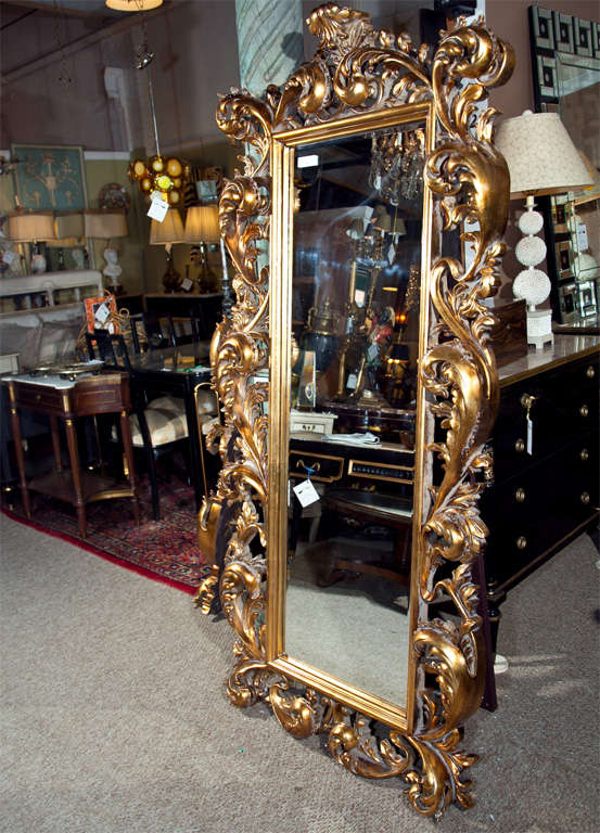 Pair of French Baroque Style Giltwood Floor Mirrors at 1stDibs