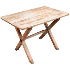 French Bleached Wood X-Leg Table, Circa 1890