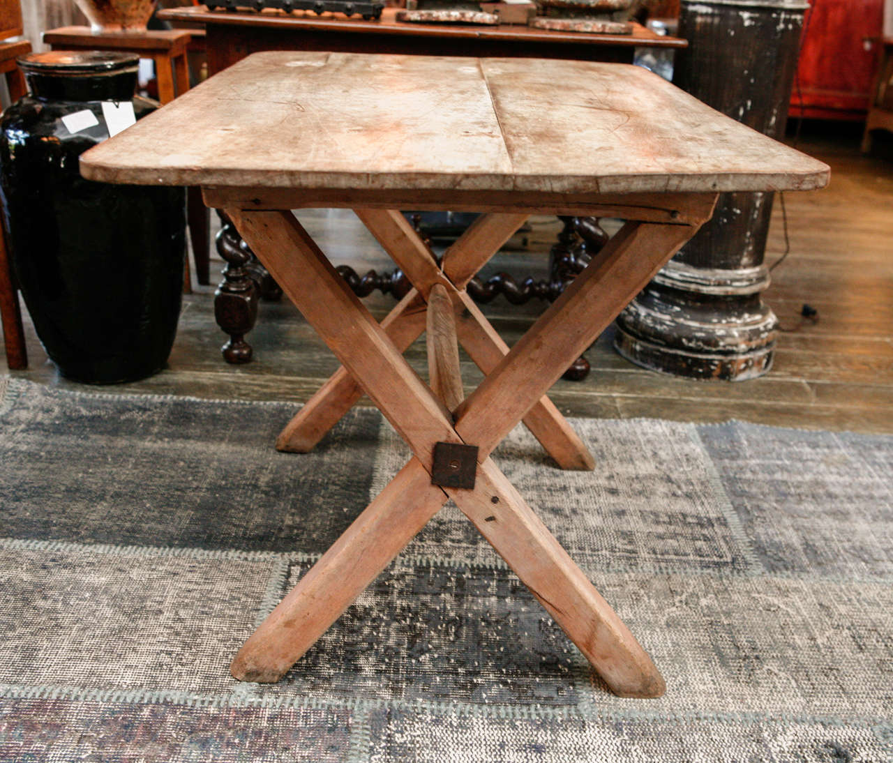 French Bleached Wood X-Leg Table, Circa 1890 2