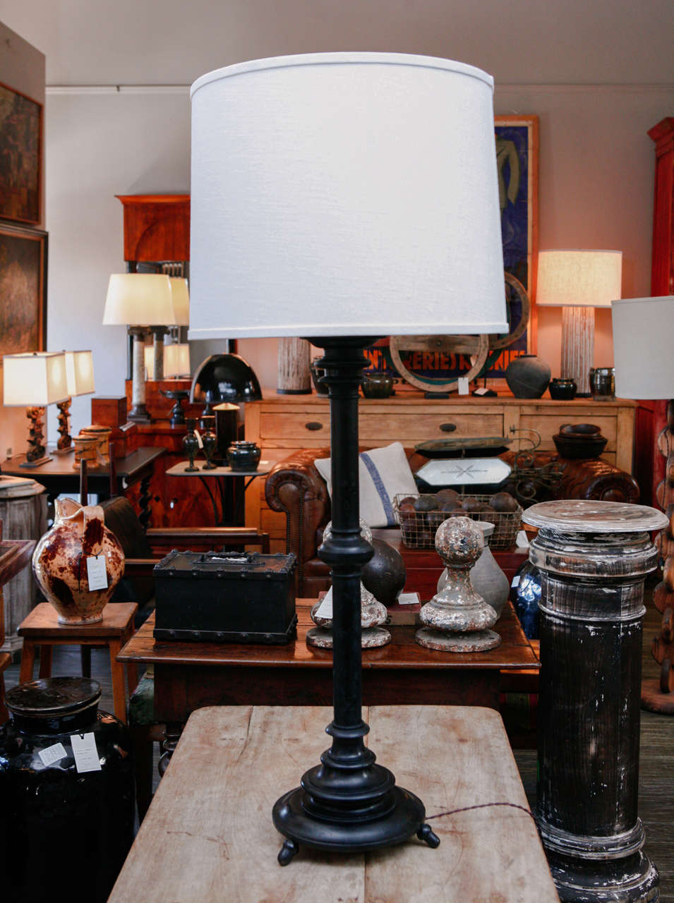 Ebonzied Pricket Stick as Table Lamp, Circa 1800