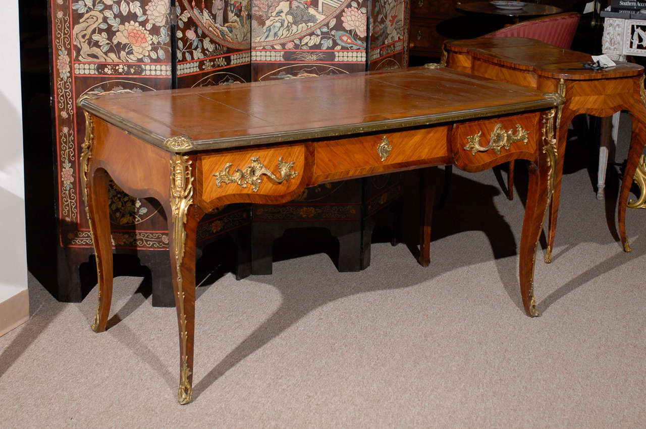 Louis XV Style Bureau Plat with Bronze Mounts & Leather Top