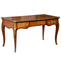 Louis XV Style Bureau Plat with Bronze Mounts & Leather Top