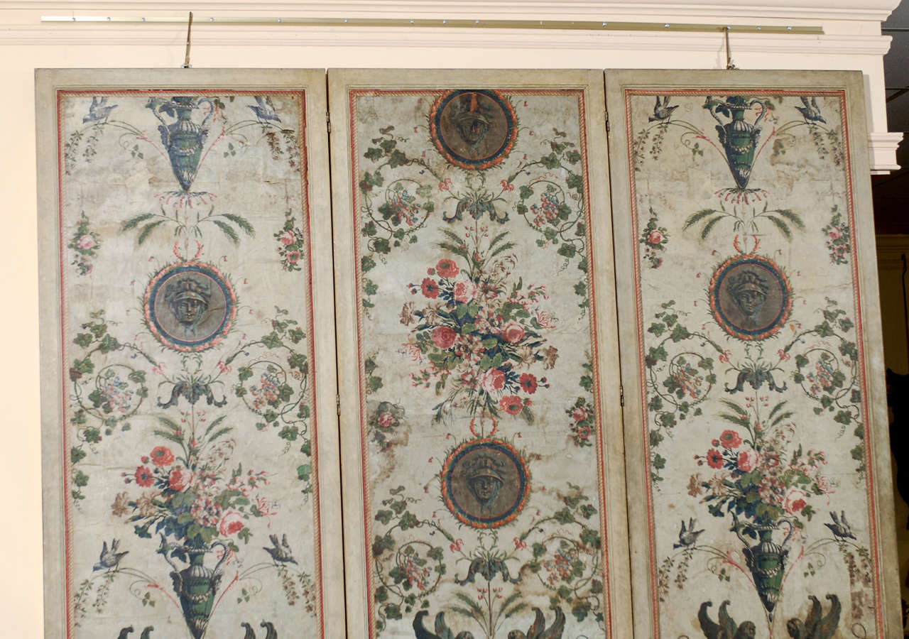 Neoclassical Style French 3 Panel Screen In Excellent Condition In Atlanta, GA