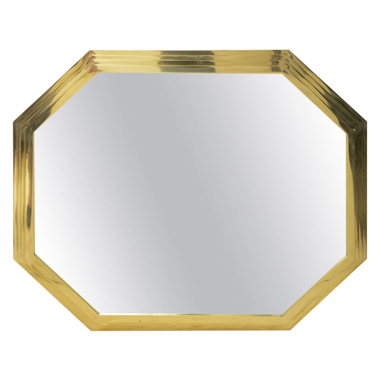Art Deco Style, Octagonal Shaped Brass Mirror, Italy, circa 1970s