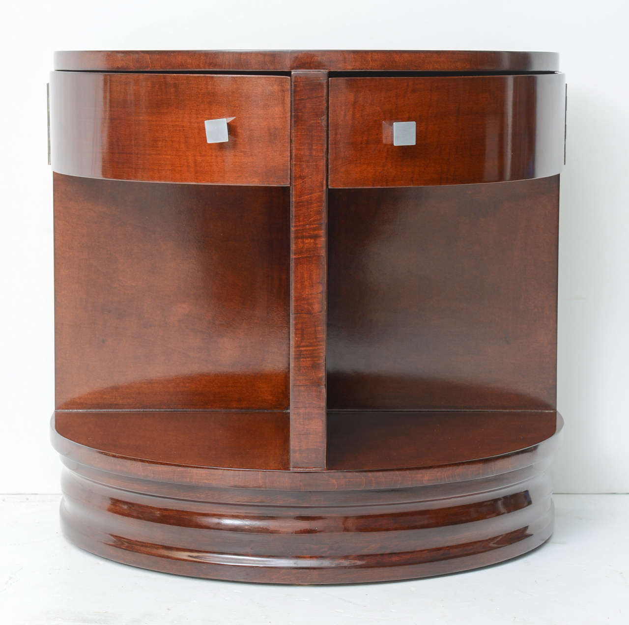 Mahogany Pair of American Art Deco Style Demilune Side Tables by Widdicomb Furniture