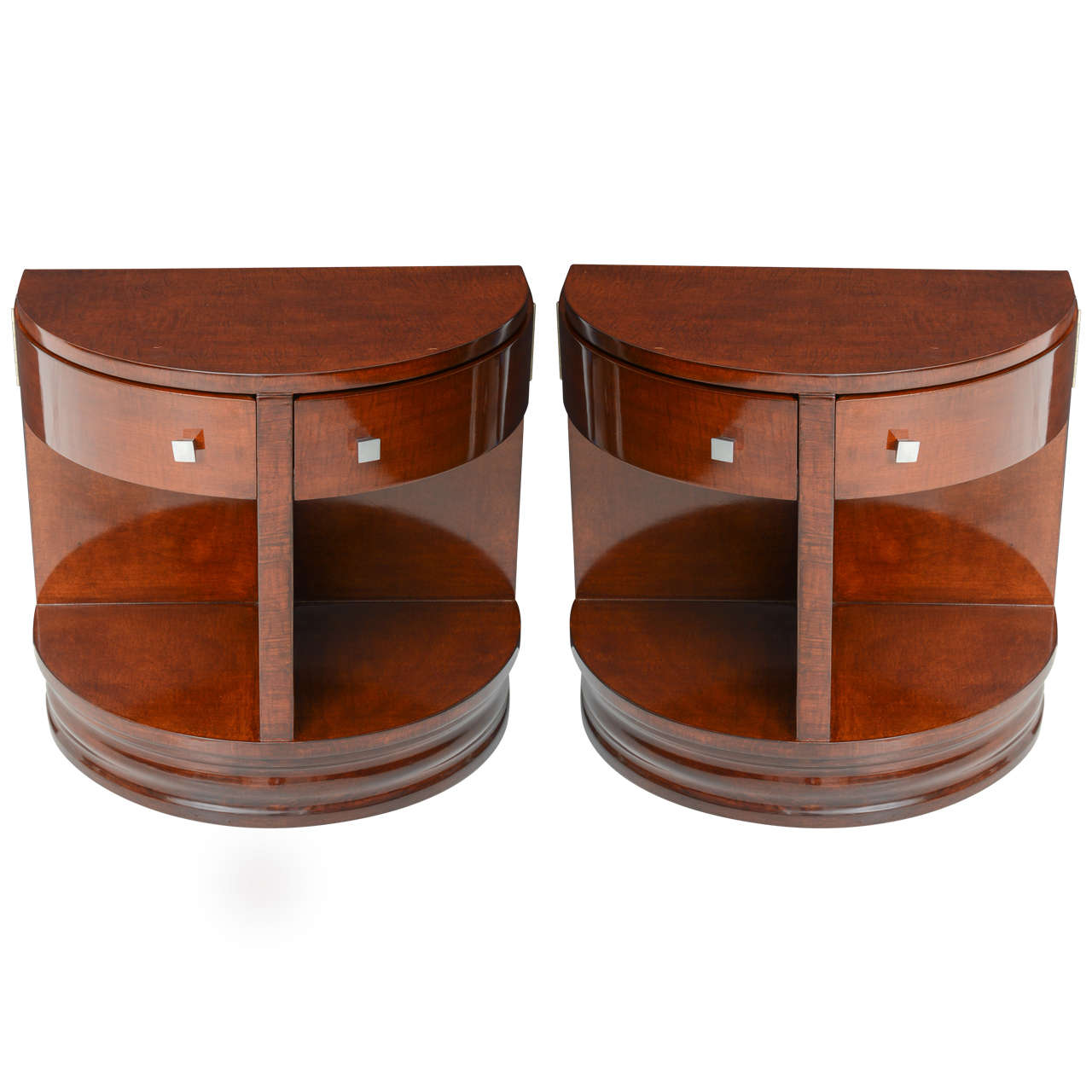 Pair of American Art Deco Style Demilune Side Tables by Widdicomb Furniture