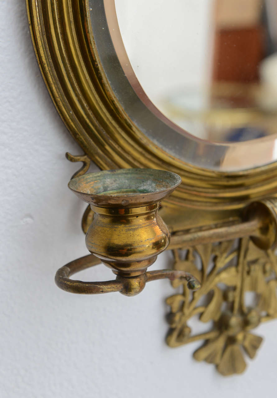 19th Century Cast Brass Art Nouveau Two-Arm Candle Holder / Wall Mount Mirror, Britan, 19th C