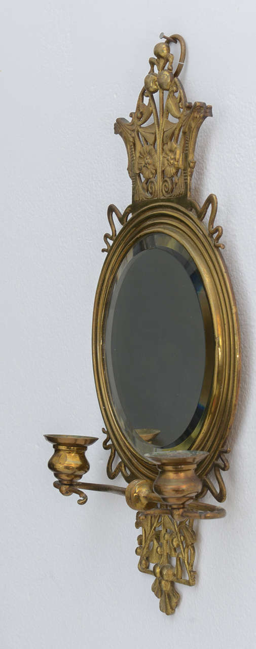Cast Brass Art Nouveau Two-Arm Candle Holder / Wall Mount Mirror, Britan, 19th C 2