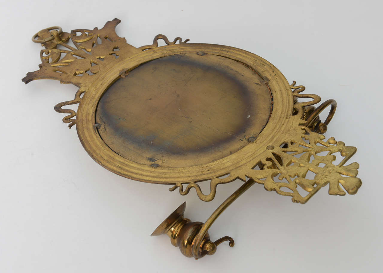 Cast Brass Art Nouveau Two-Arm Candle Holder / Wall Mount Mirror, Britan, 19th C 3