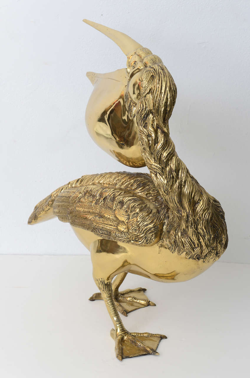 Italian Large Scale, Life Size Pelican Sculpture in Polished Brass