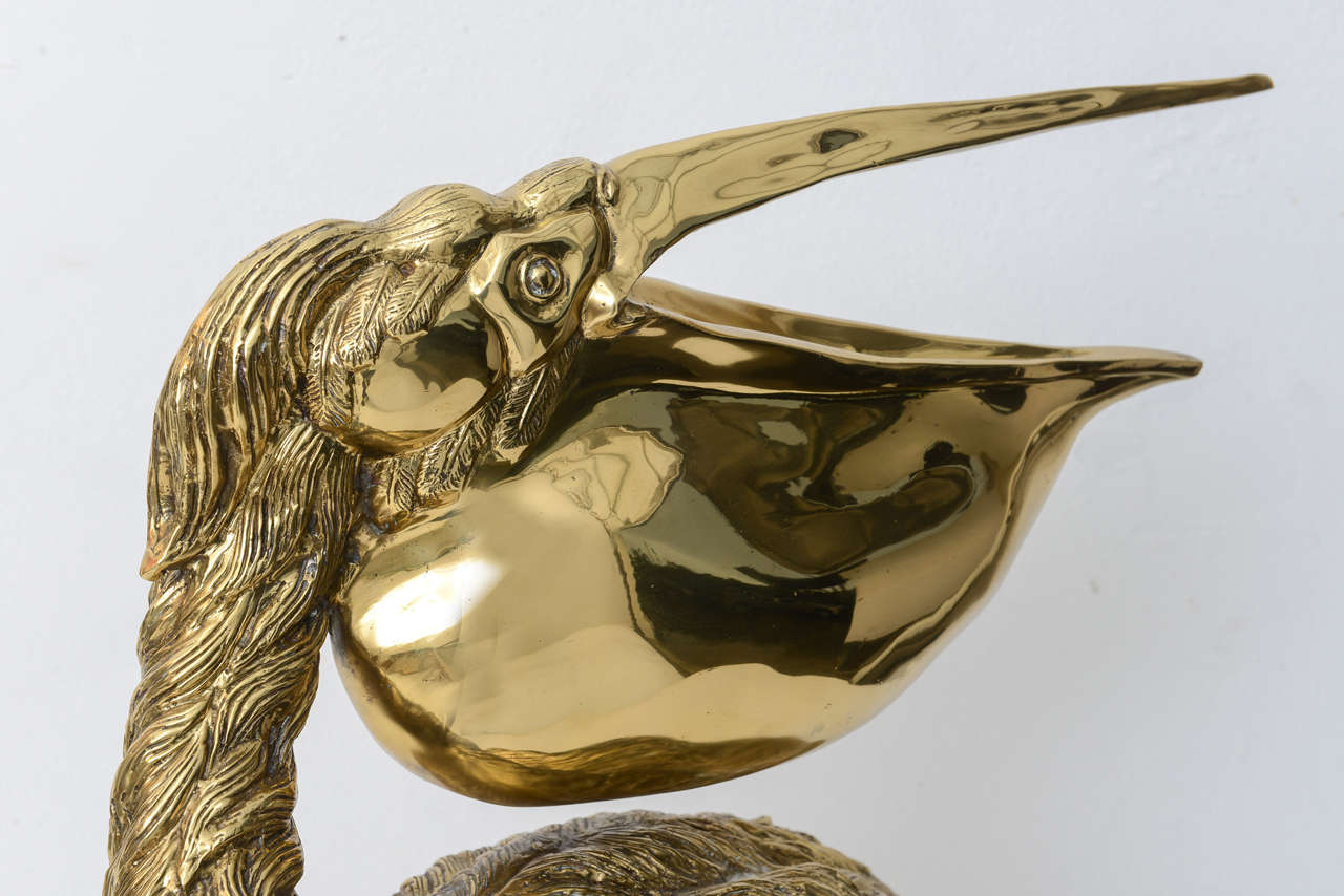 Cast Large Scale, Life Size Pelican Sculpture in Polished Brass