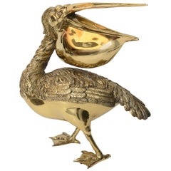 Vintage Large Scale, Life Size Pelican Sculpture in Polished Brass