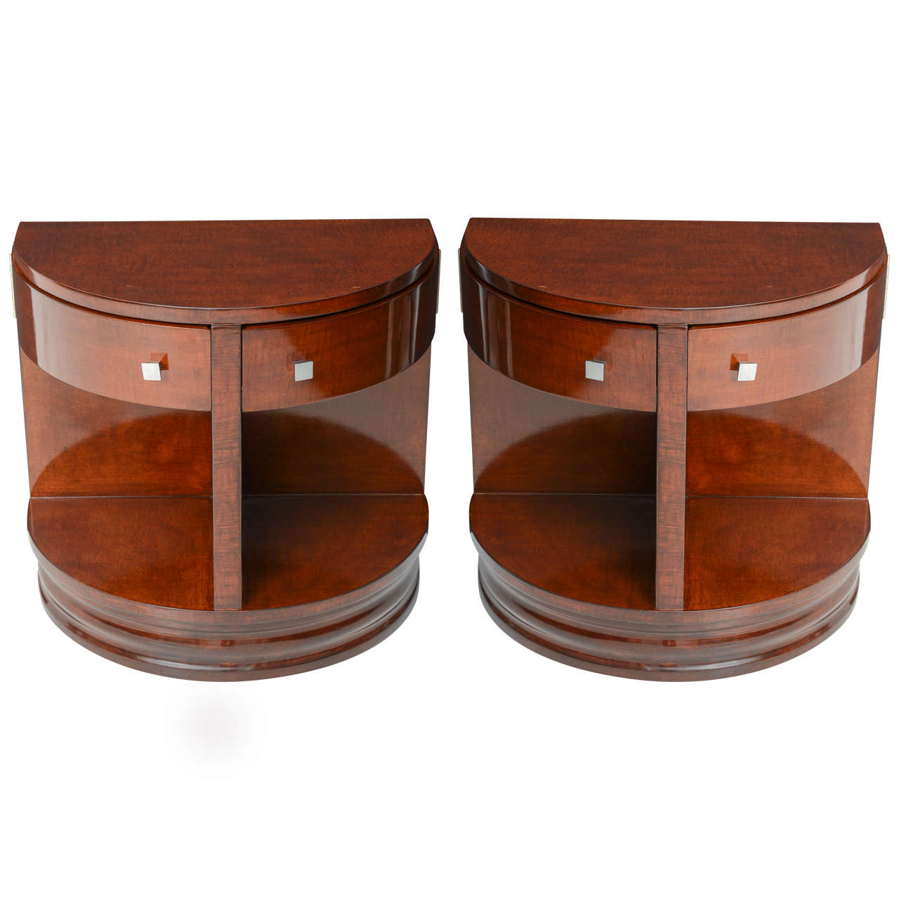 Pair of American Art Deco Style Demilune Side Tables by