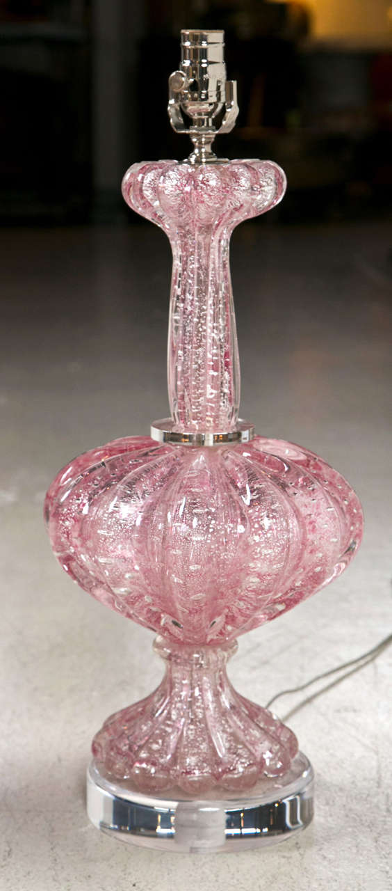 pink and silver fleck Murano lamps