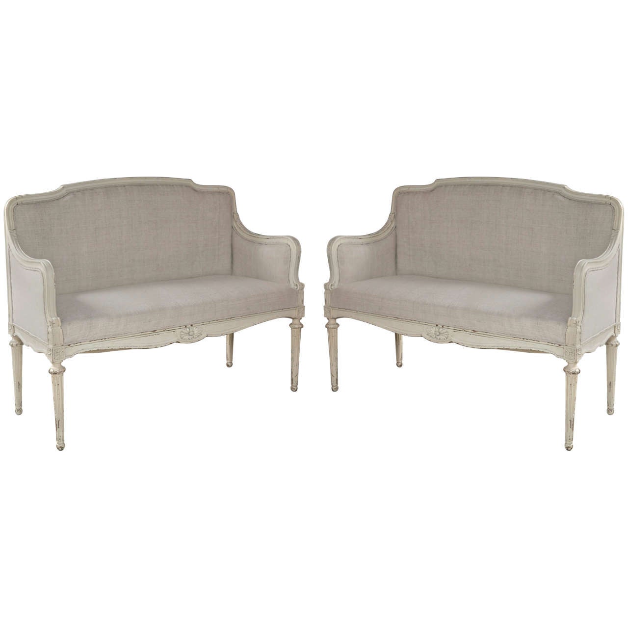 Pair of Swedish Settee with Vintage fabric