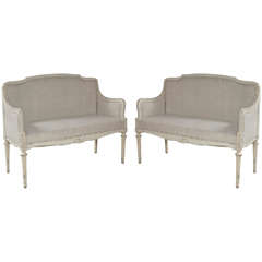 Pair of Swedish Settee with Vintage fabric