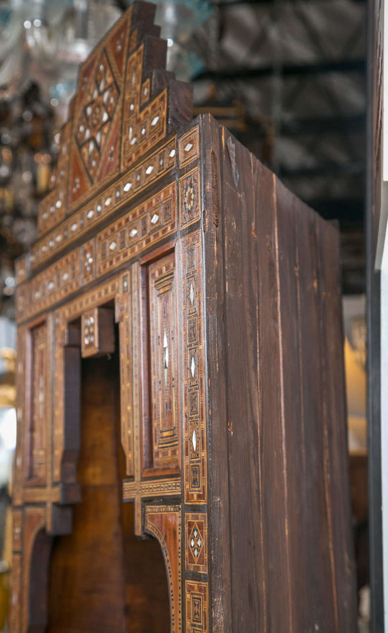 Pair of Antique Inlaid Syria Corner Cabinets 1
