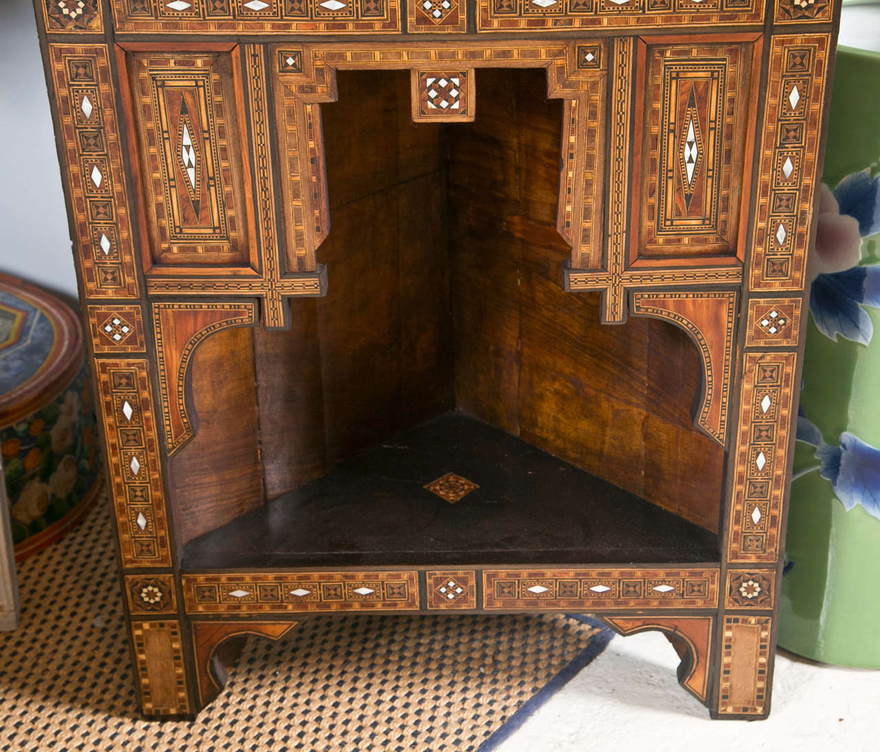 Pair of Antique Inlaid Syria Corner Cabinets 2