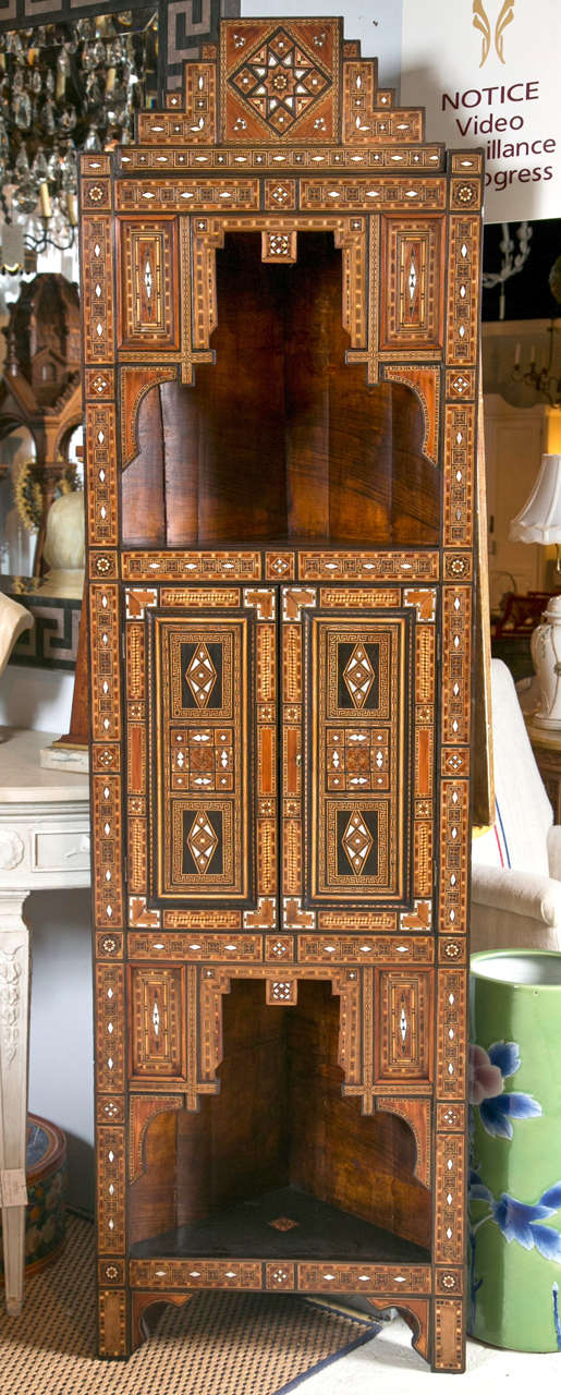 Pair of Antique Inlaid Syria Corner Cabinets 3