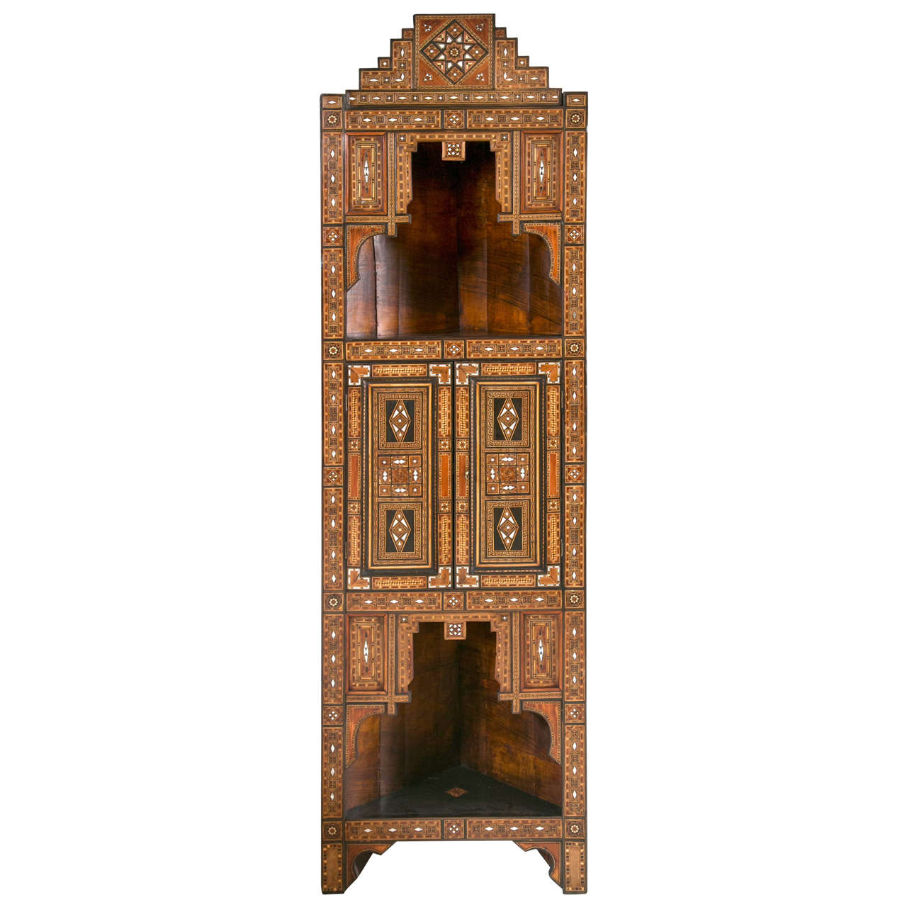 Pair of Antique Inlaid Syria Corner Cabinets