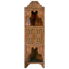 Pair of Antique Inlaid Syria Corner Cabinets