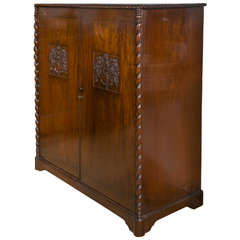 Anglo Indian Carved Teak Two Door Cabinet