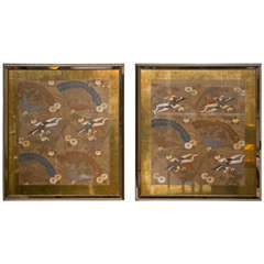 Pair of embroideries with mirror Frames