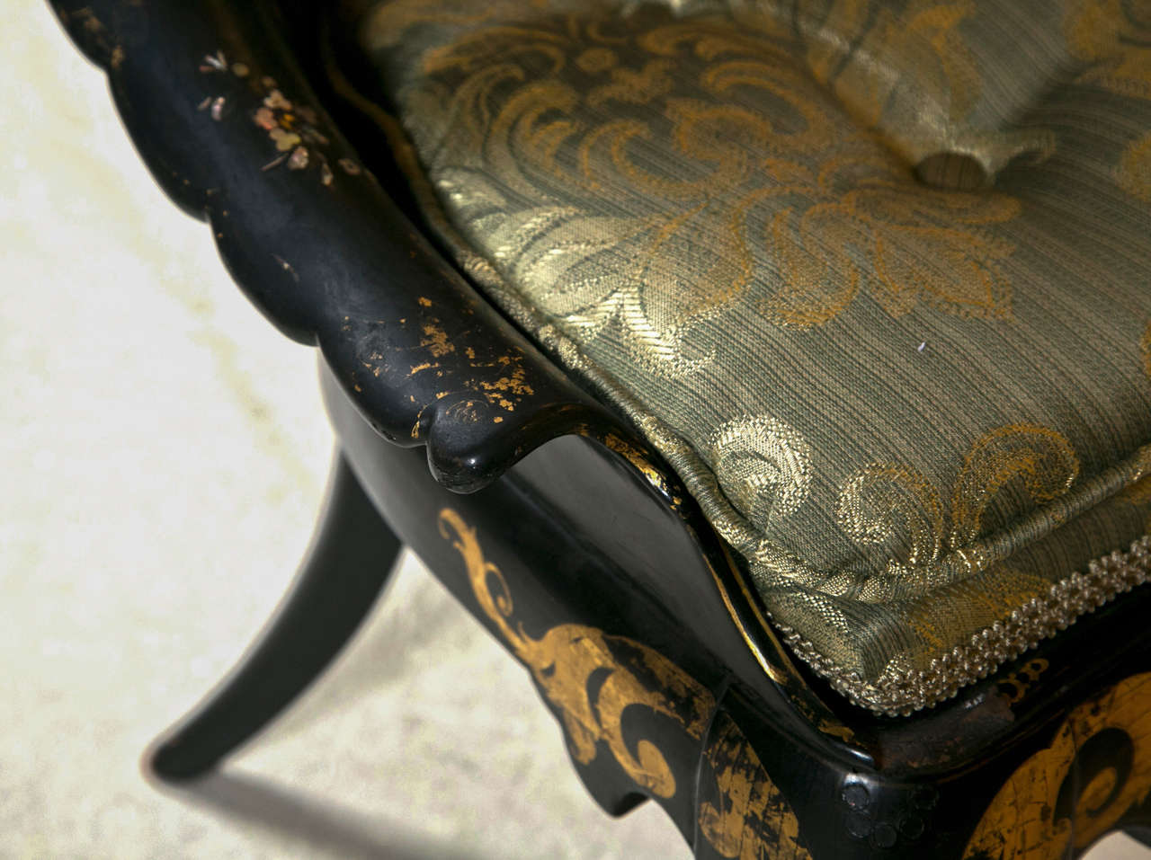 20th Century Pair of Papier Mache Victorian Mother of pearl in laid slipper chairs For Sale