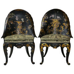 Pair of Papier Mache Victorian Mother of pearl in laid slipper chairs