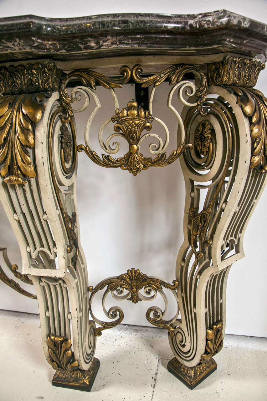 19th Century French Marble-Top Iron Base Console For Sale