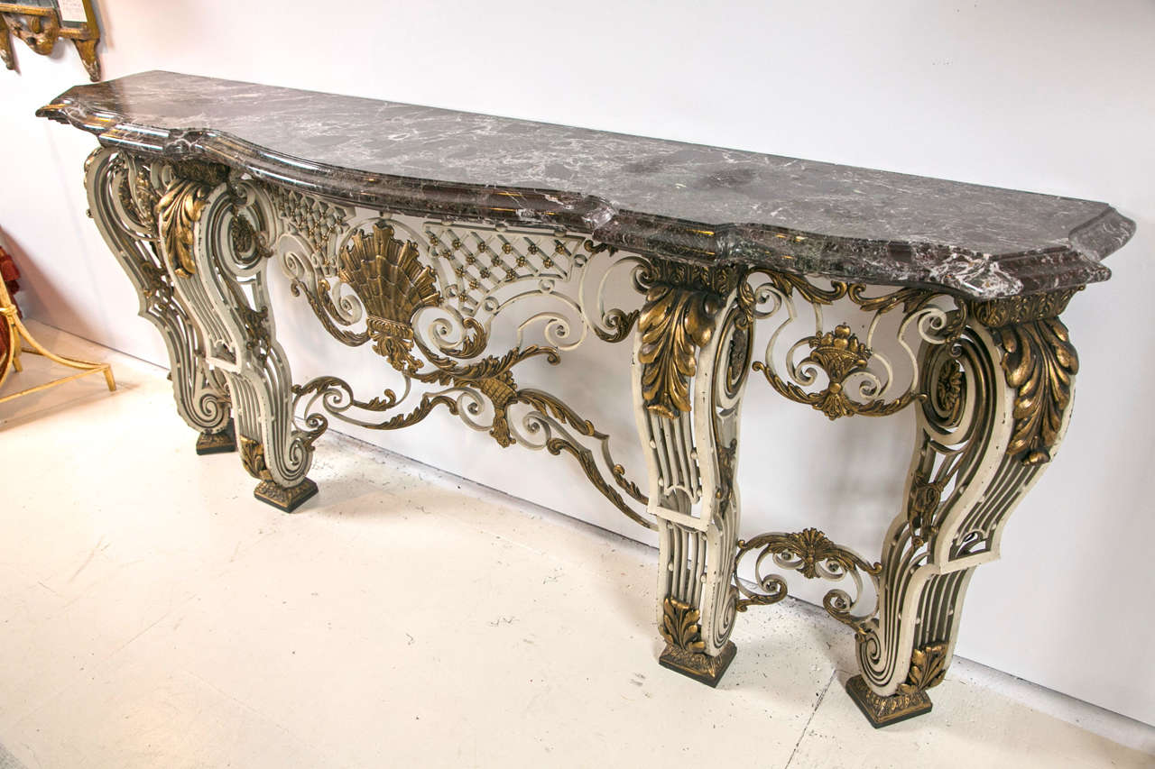 French Marble-Top Iron Base Console For Sale 5