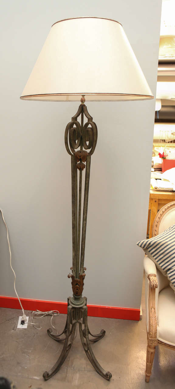 French iron Floor lamp with parchment shade