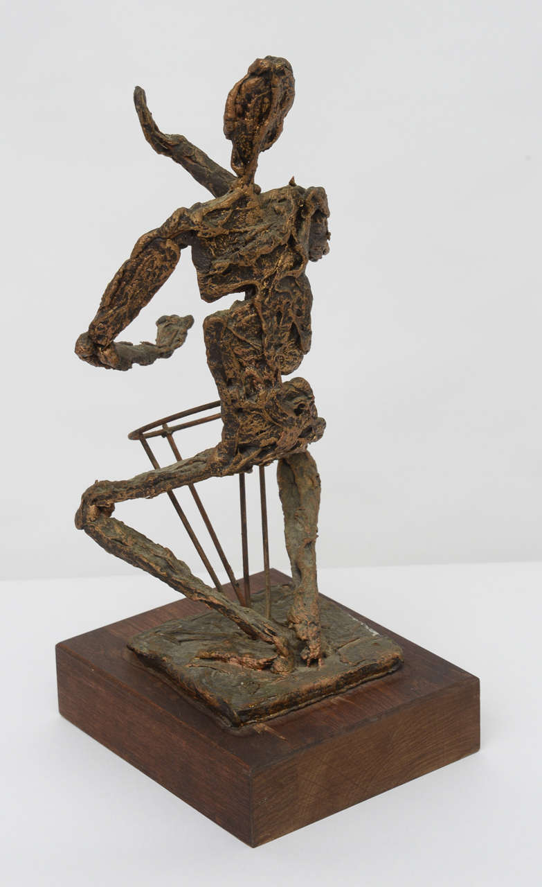 Brutalist Mounted Metal Drummer Sculpture  In Good Condition For Sale In Miami, FL