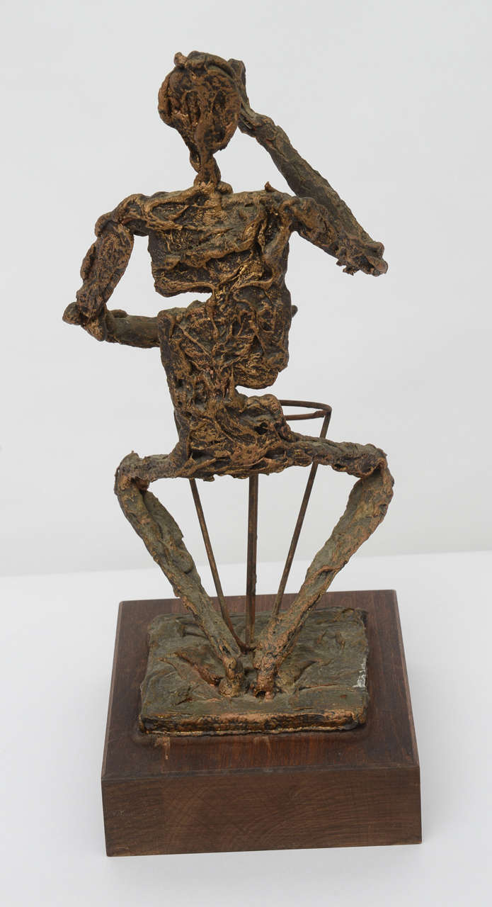 Late 20th Century Brutalist Mounted Metal Drummer Sculpture  For Sale