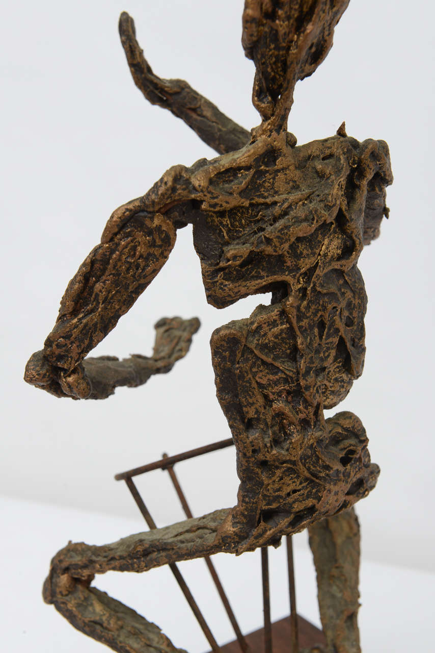 Brutalist Mounted Metal Drummer Sculpture  For Sale 2