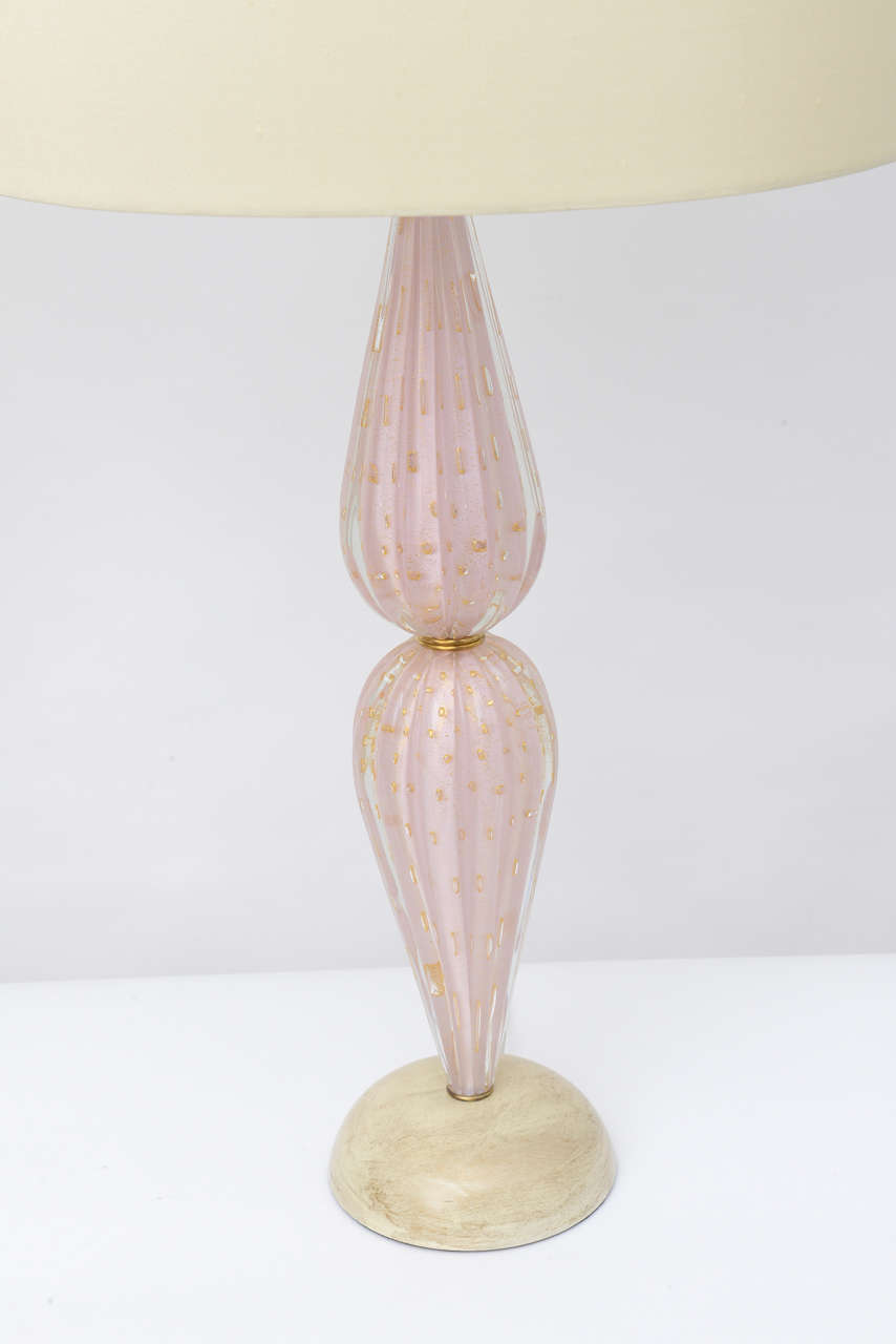 Italian Pair of Alfredo Barbini Venetian Double-Tier Murano Glass Lamps  For Sale