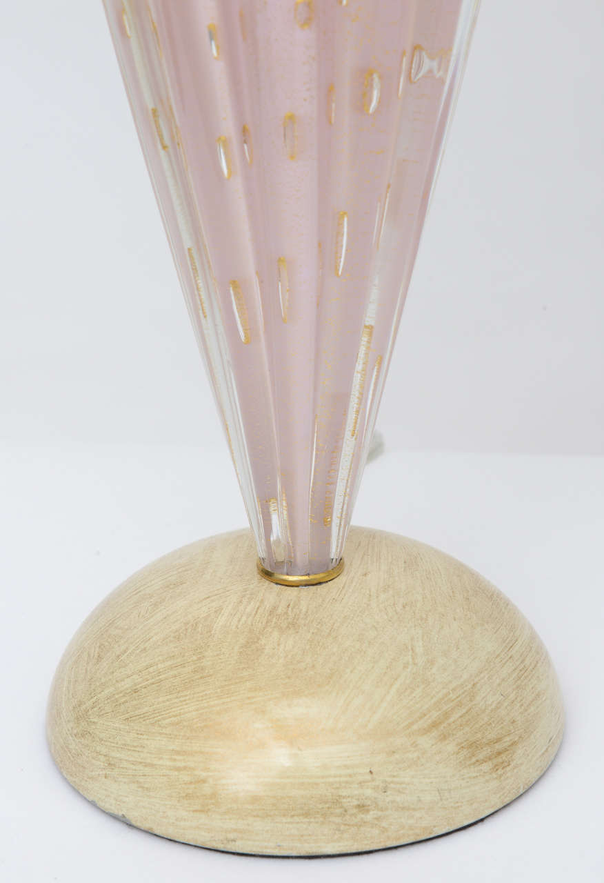 Mid-20th Century Pair of Alfredo Barbini Venetian Double-Tier Murano Glass Lamps  For Sale