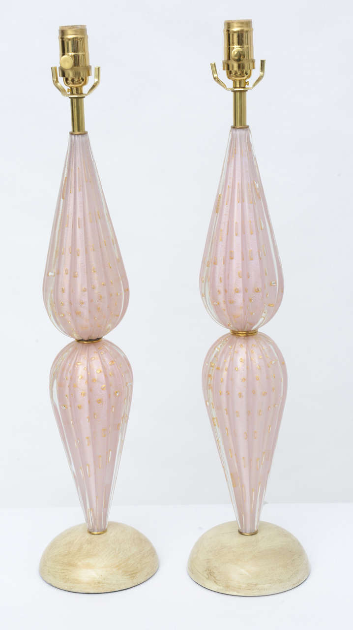 Pair of Alfredo Barbini Venetian Double-Tier Murano Glass Lamps  For Sale 2
