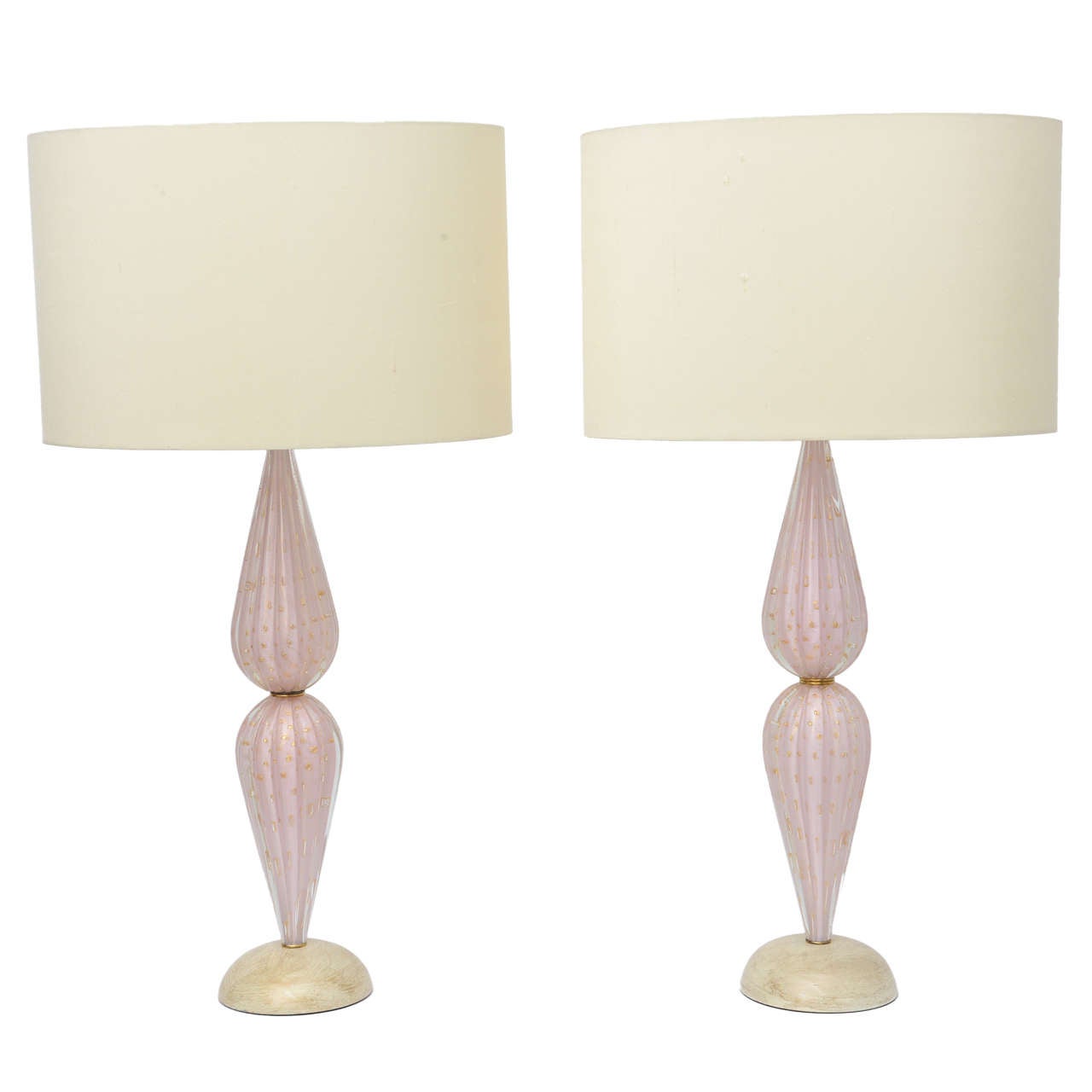 Pair of Alfredo Barbini Venetian Double-Tier Murano Glass Lamps  For Sale