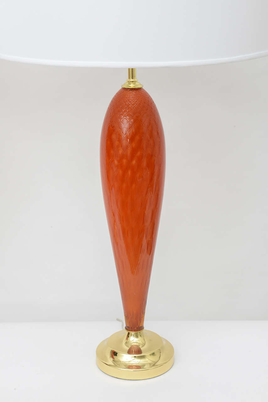 Italian Pari of 1950's Handblown Murano Glass Lamps