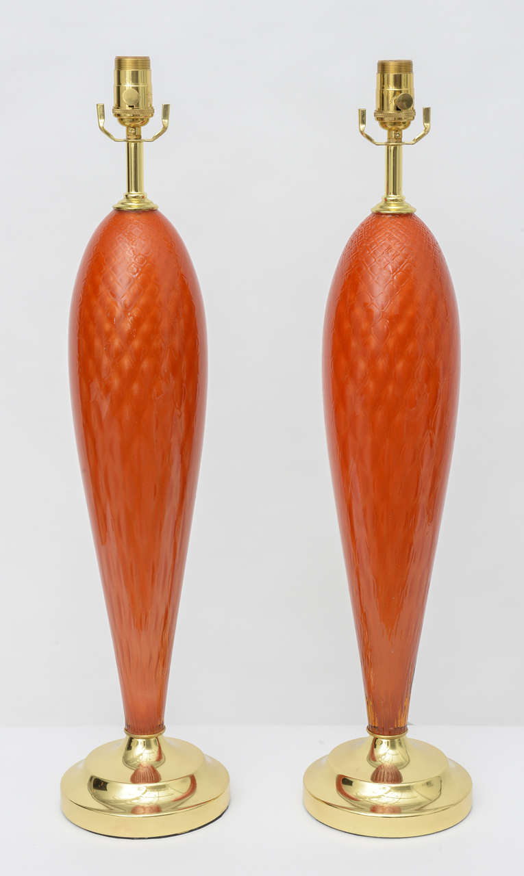 Pari of 1950's Handblown Murano Glass Lamps 1