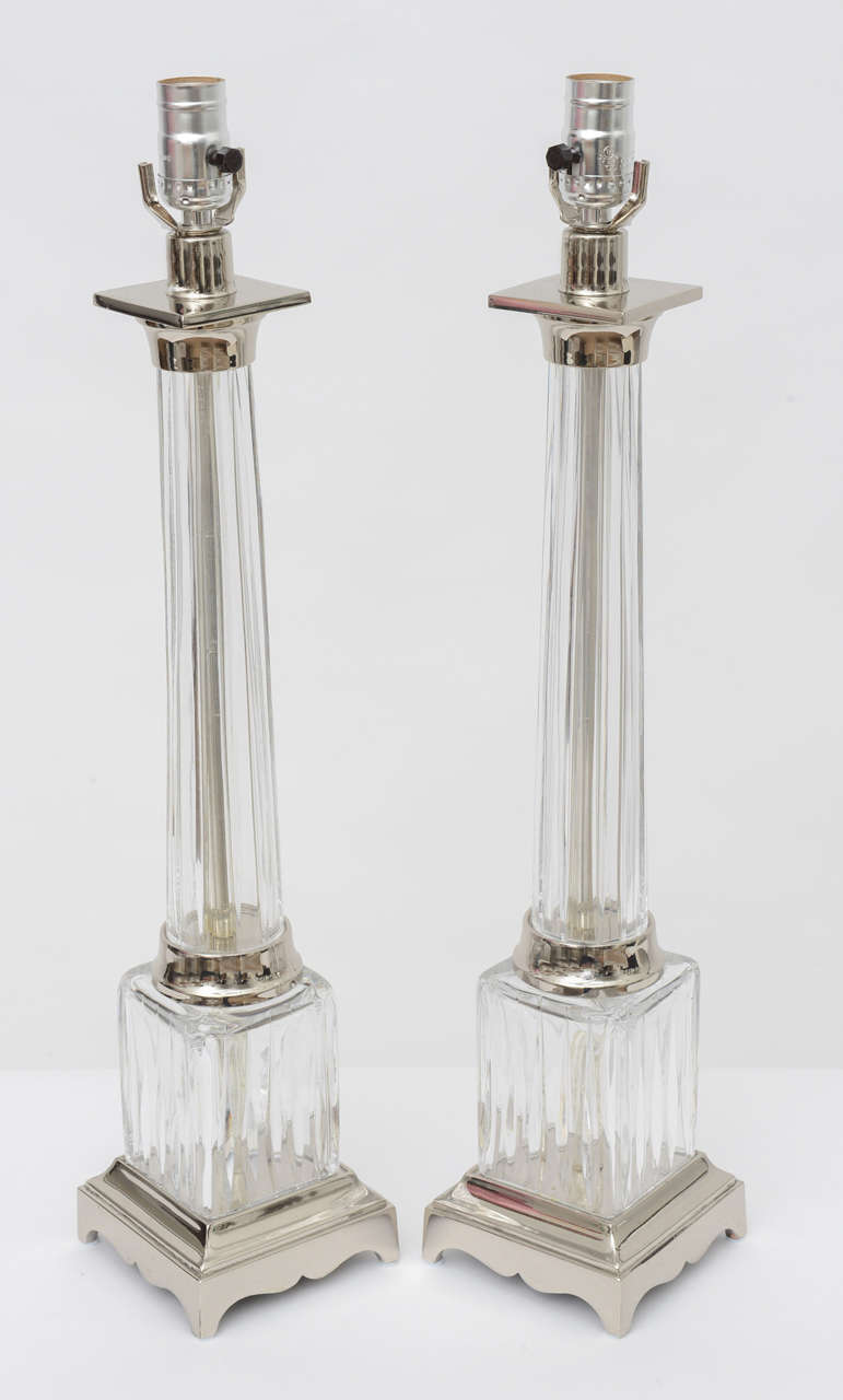 Pair of Fluted Glass Column Lamps at 1stDibs