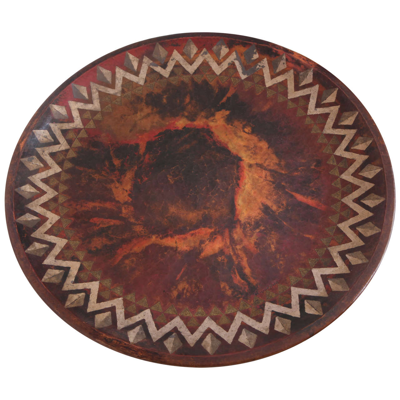 French Art Deco Copper and Silver Round Dinanderie Tray