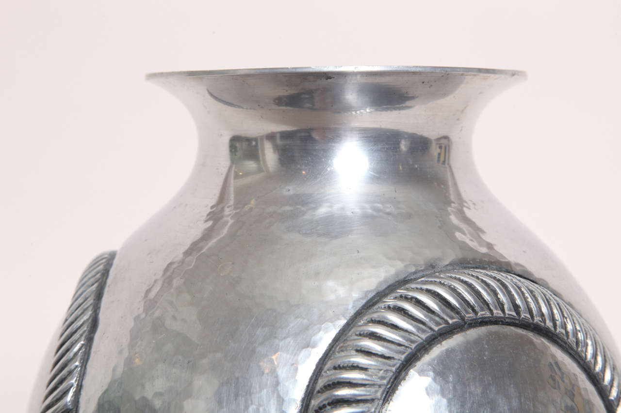 Mid-20th Century Rene Delavan French Art Deco Dinanderie Aluminum Vase