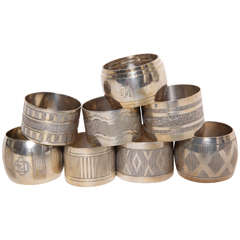 French Art Deco Group of Eight Silver Napkin Rings