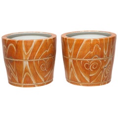 Chinese Ceramic Pair of Orange Jardinieres or Planters