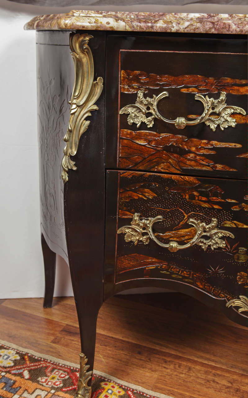 Wood 19th Century French Chinoiserie and Gilt Bronze Marble Topped Commode